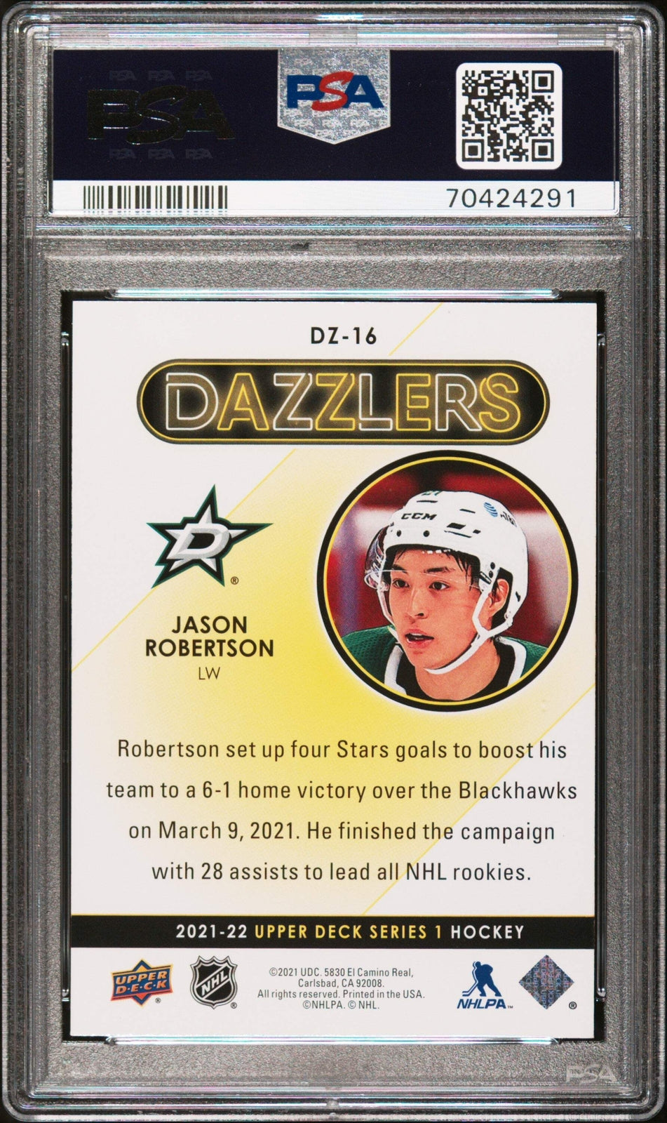 Graded 2021 Upper Deck Jason Robertson #GZ Dazzlers Green Hockey Card PSA 10 Gem