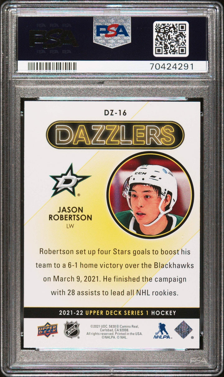 Graded 2021 Upper Deck Jason Robertson #GZ Dazzlers Green Hockey Card PSA 10 Gem