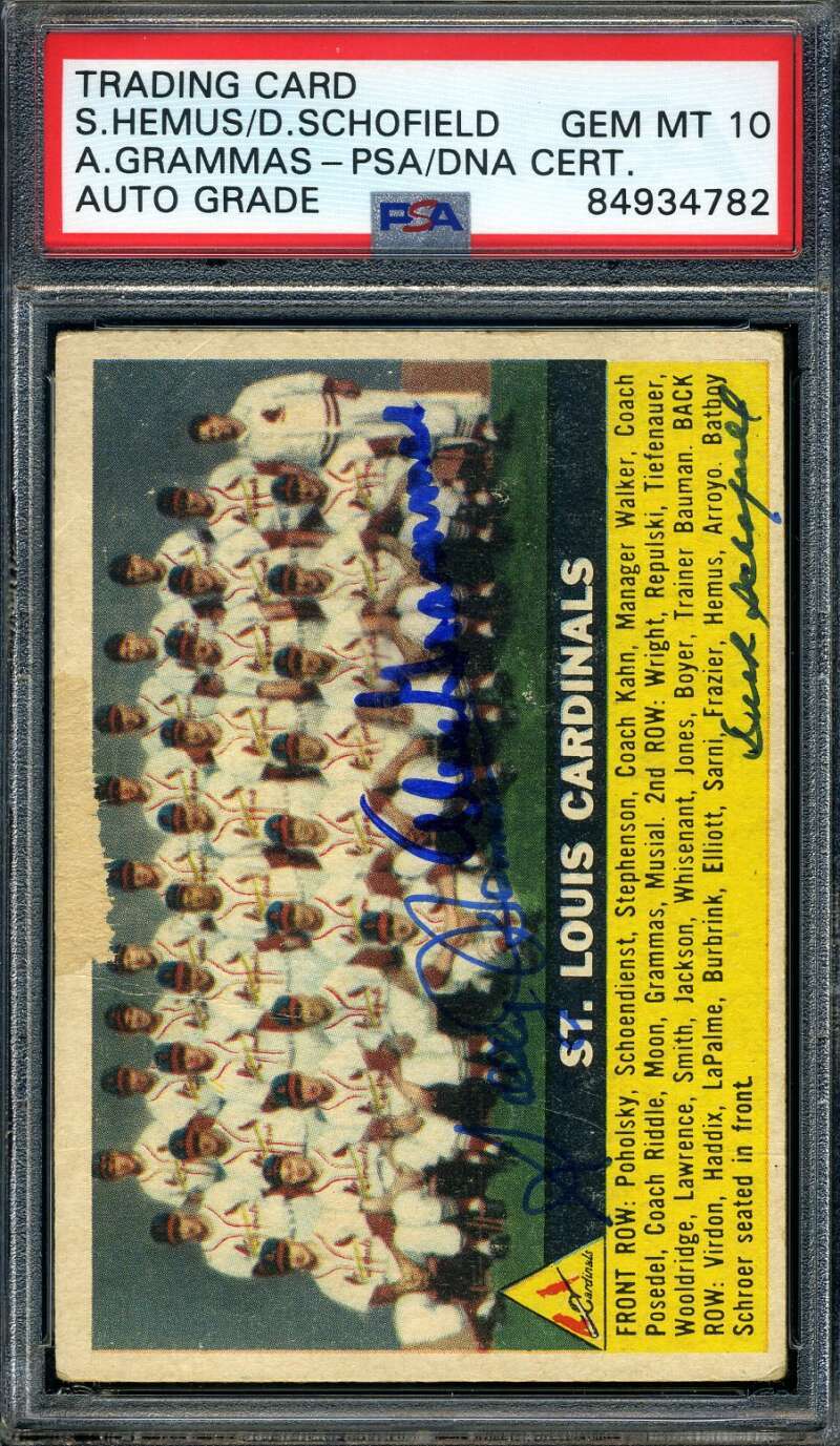 Hemus Schofield Grammas Gem Mint 10 PSA DNA Signed 1956 Topps Team Autograph