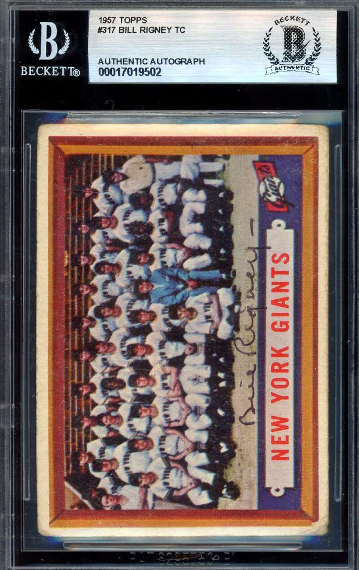 Bill Rigney Beckett BAS Signed 1957 Topps Team Autograph