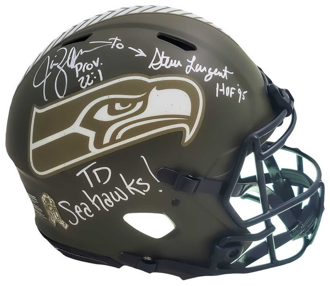 Steve Largent Jim Zorn Auto Seahawks Camo Salute 2 Service FS Helmet TD Seahawks
