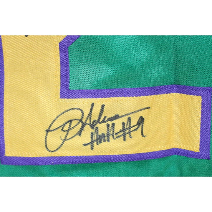 The Mighty Ducks Movie Autographed Green Jersey sz XL 8 Sigs Beckett 52785