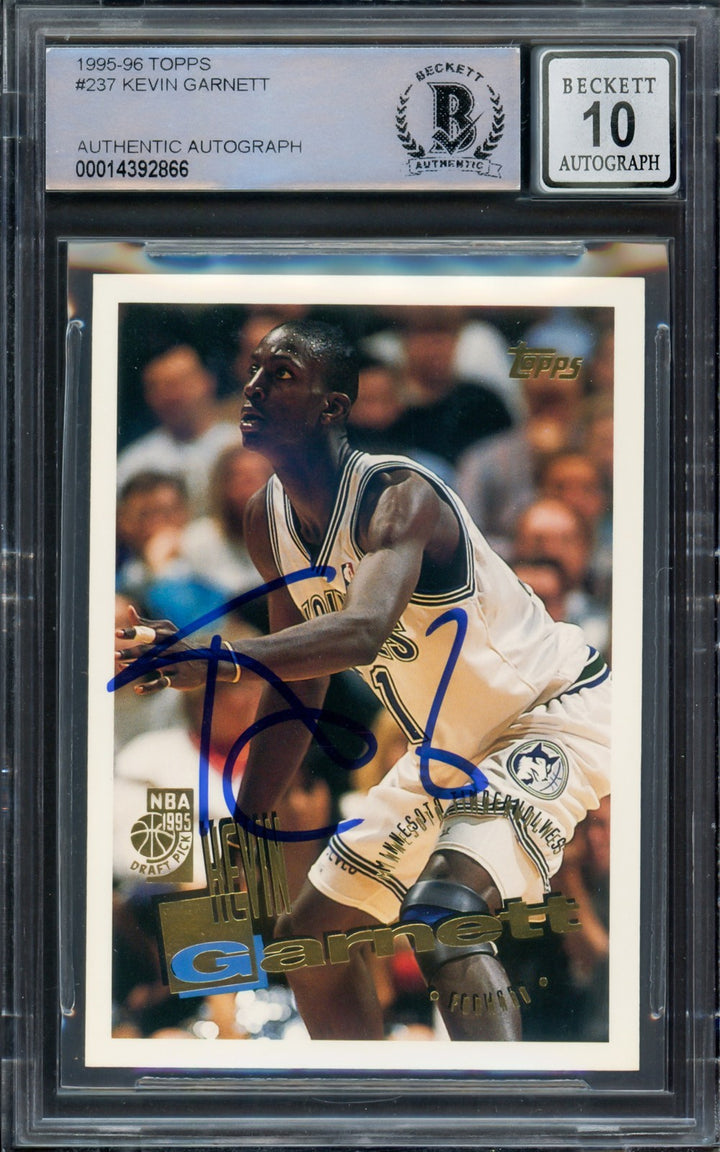 Kevin Garnett Signed 1995-96 Topps RC 237 Timberwolves Auto GM 10 Beckett