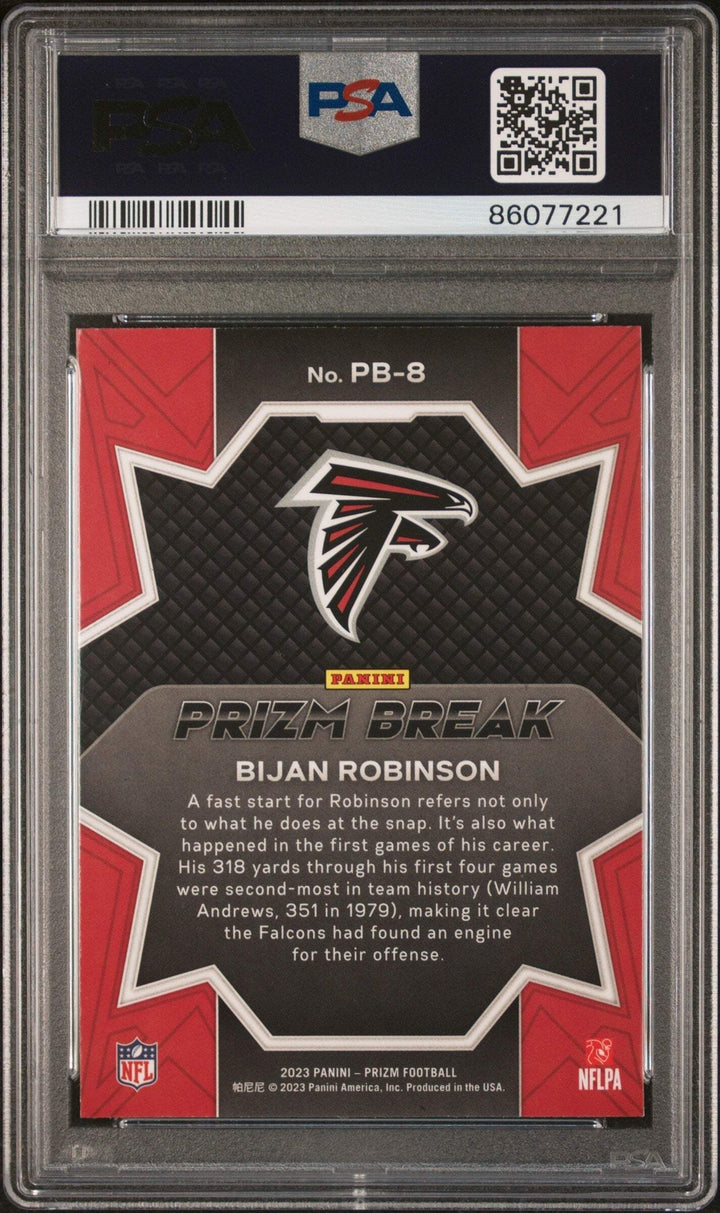 Graded 2023 Prizm Bijan Robinson #PB8 Prizm Break Rookie RC Football Card PSA 10