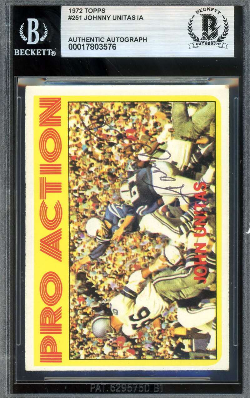Johnny Unitas Beckett BAS Vintage Signed 1972 Topps In Action Autograph
