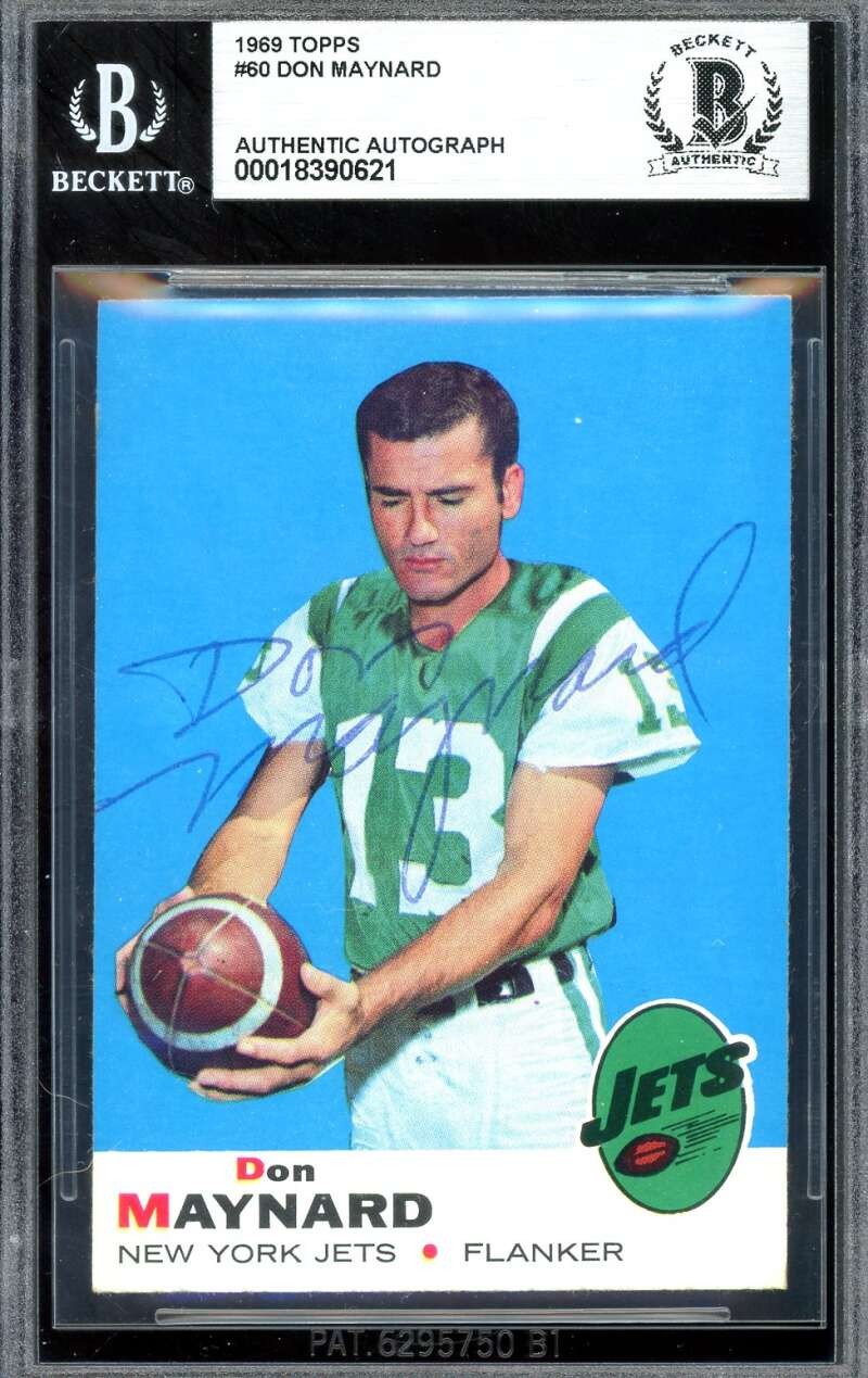 Don Maynard Beckett BAS Vintage Signed 1969 Topps Jets Autograph