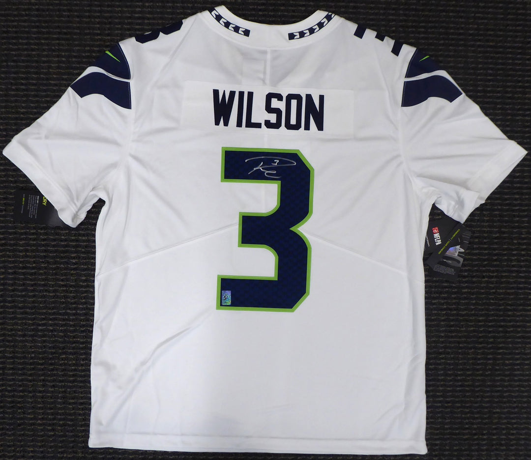 Seattle Seahawks Russell Wilson Signed White Nike Twill Jersey Size XL RW Holo