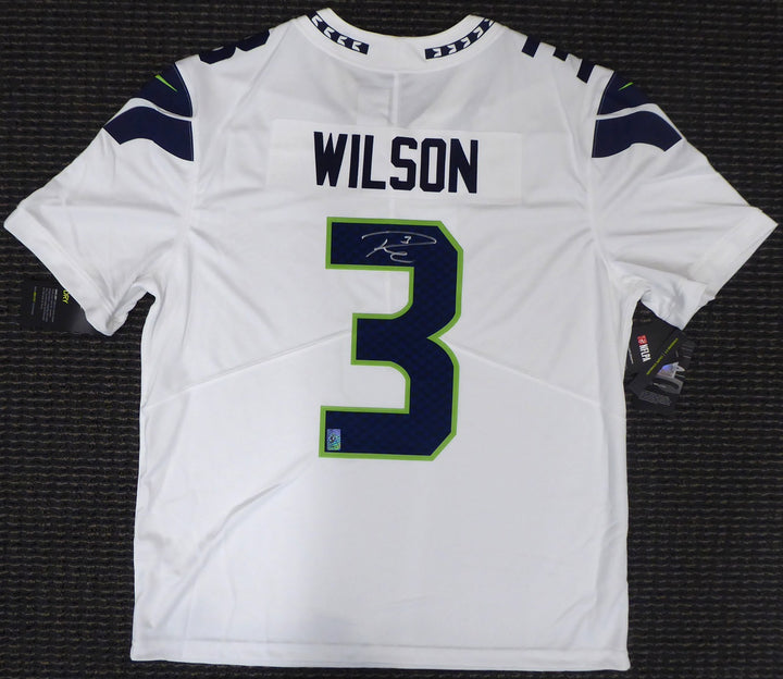 Seattle Seahawks Russell Wilson Signed White Nike Twill Jersey Size XL RW Holo