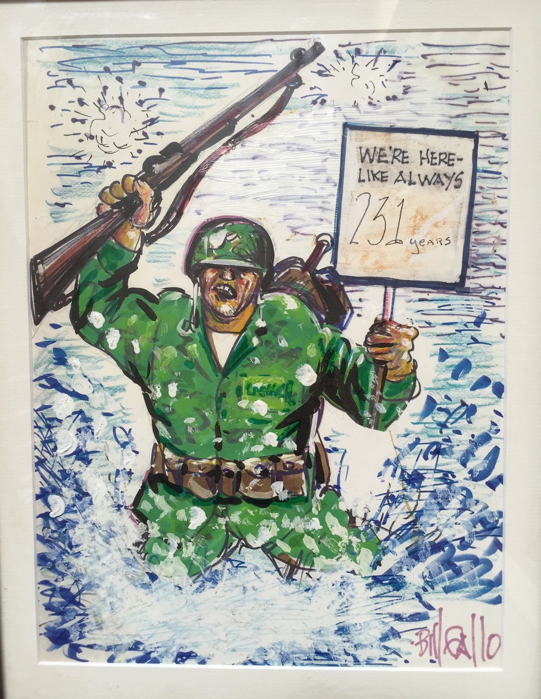 Bill Gallo ORIGINAL Marines Color Painting Signed 1/1 Art Daily News Framed Auto