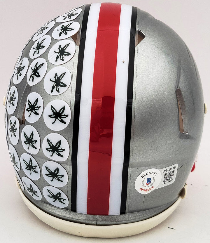 TreVeyon Henderson Auto Ohio State Buckeyes Flash Silver Mini Helmet Beckett