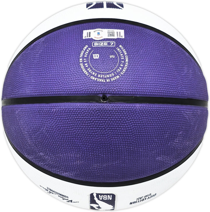 John Stockton Signed Purple & White City Edition Basketball Jazz Beckett Wit