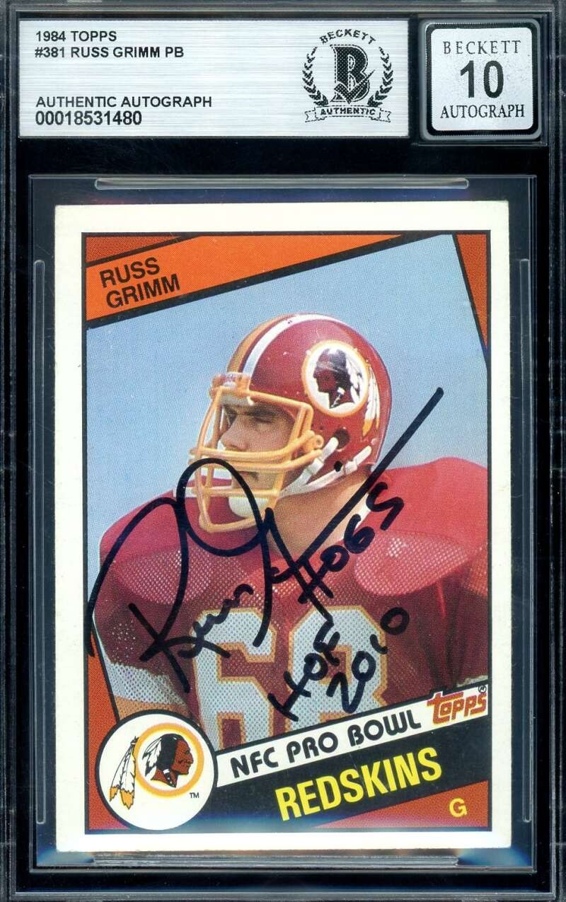 Russ Grimm Gem Mint 10 Beckett BAS Signed 1984 Topps Rookie Autograph