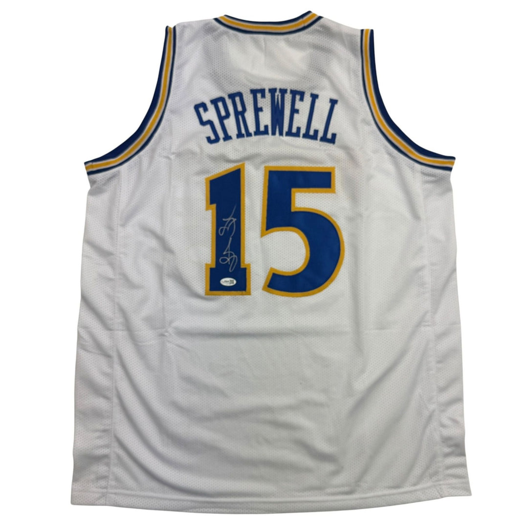 Autographed/Signed Latrell Sprewell Golden State White Jersey JSA COA