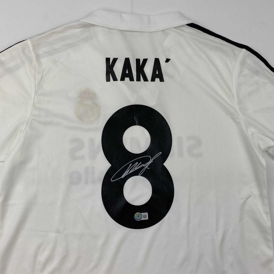 Autoed/Signed Ricardo Kaka Real Madrid White Futbol Jersey Beckett BAS COA