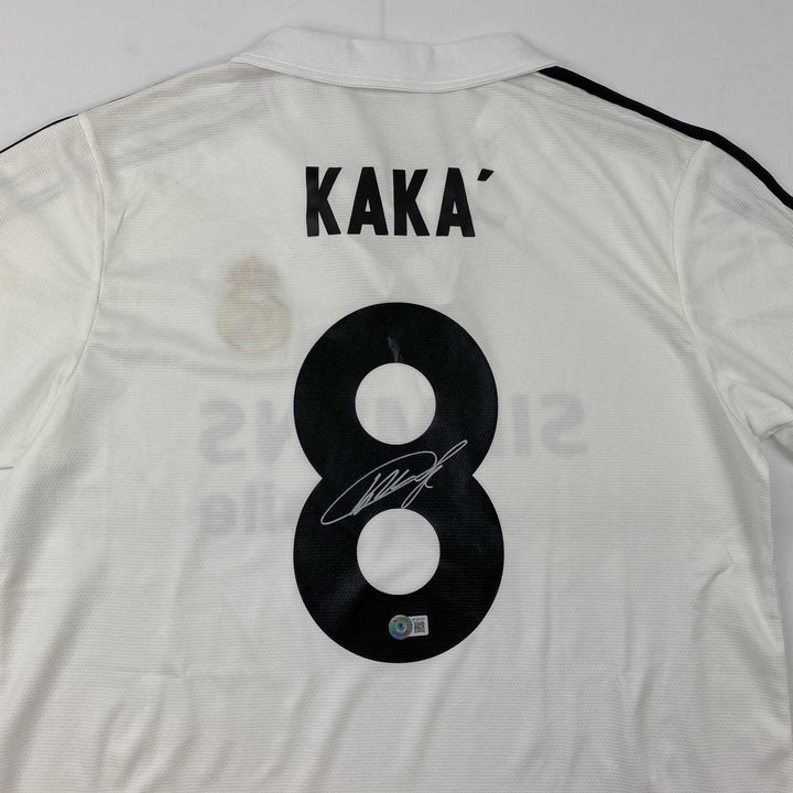 Autoed/Signed Ricardo Kaka Real Madrid White Futbol Jersey Beckett BAS COA