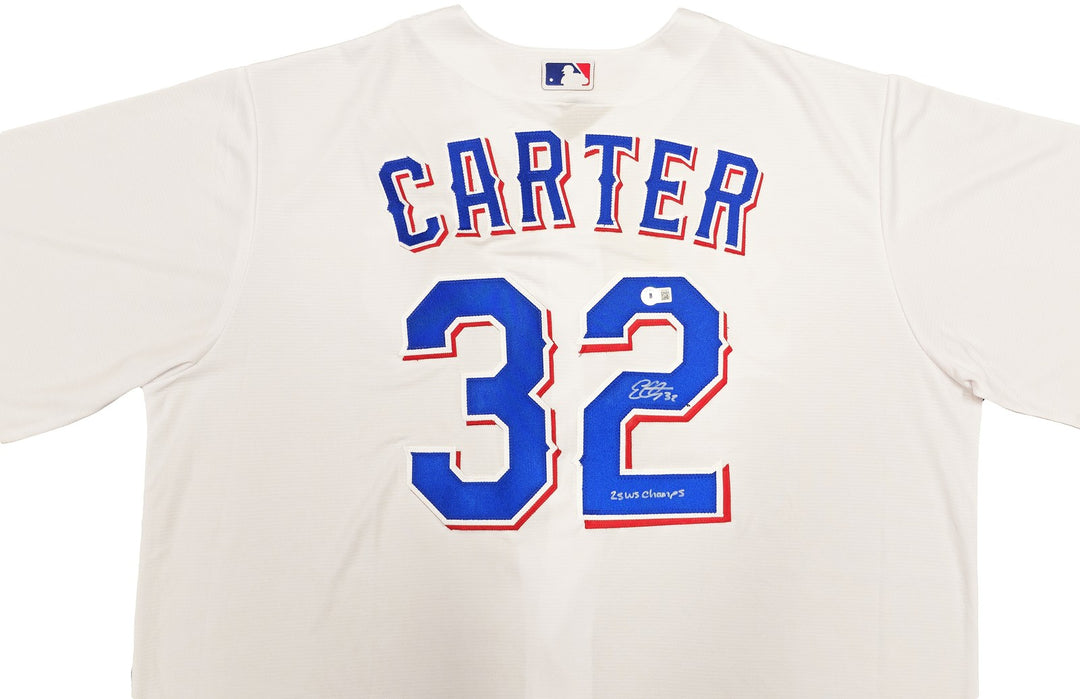 Rangers Evan Carter Auto White Nike Jersey Size 2XLT "23 WS Champs" Beckett Wit