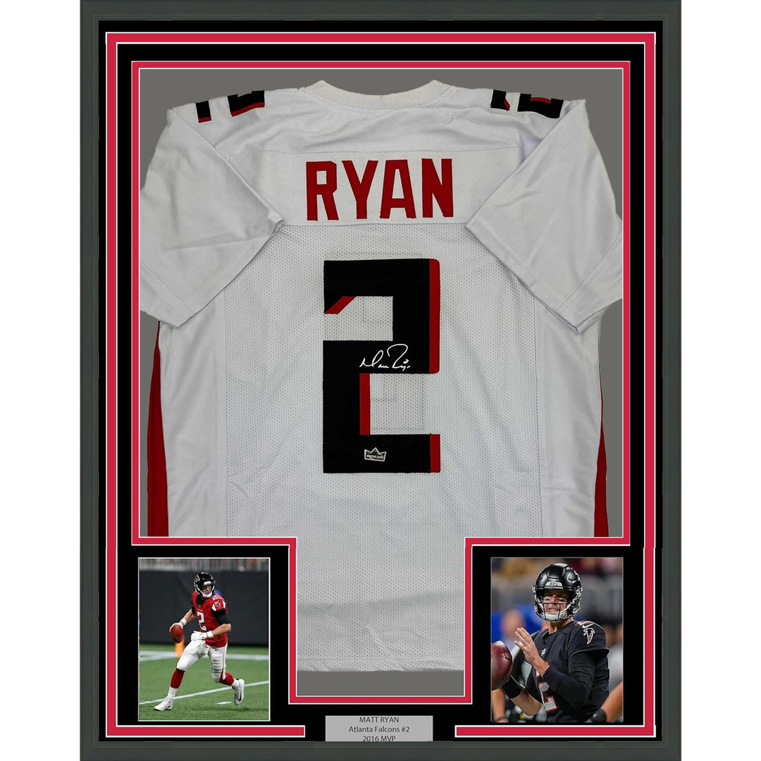 Framed Facsimile Autographed Matt Ryan 35x39 Atlanta White Reprint Jersey