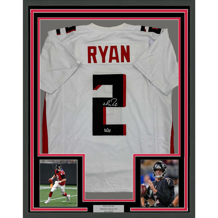 Framed Facsimile Autographed Matt Ryan 35x39 Atlanta White Reprint Jersey