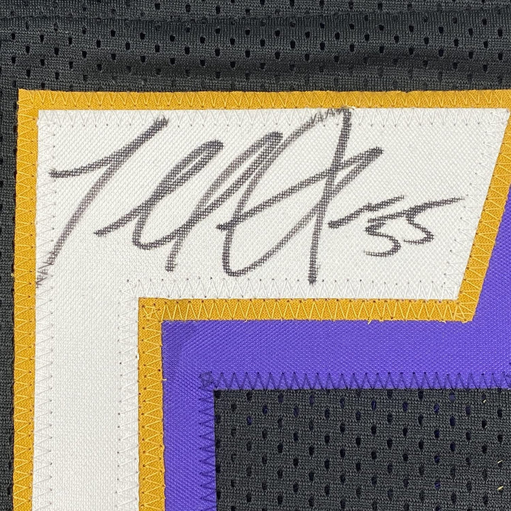 Framed Signed Terrell Suggs 35x39 Baltimore Black Jersey JSA COA