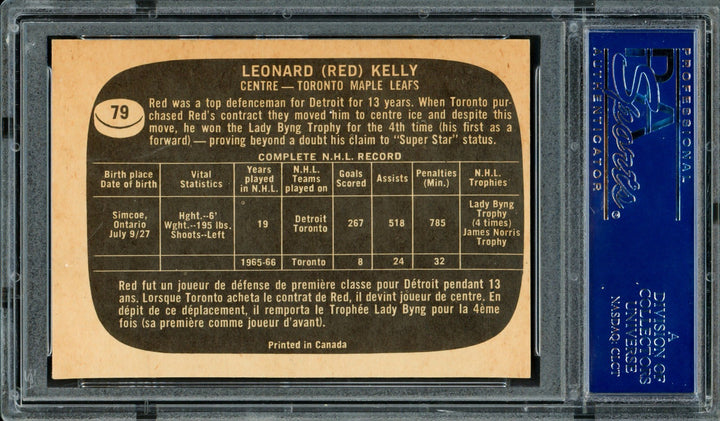 Red Kelly Signed 1966-67 Topps Card 79 Toronto Maple Leafs PSA/DNA #83462246