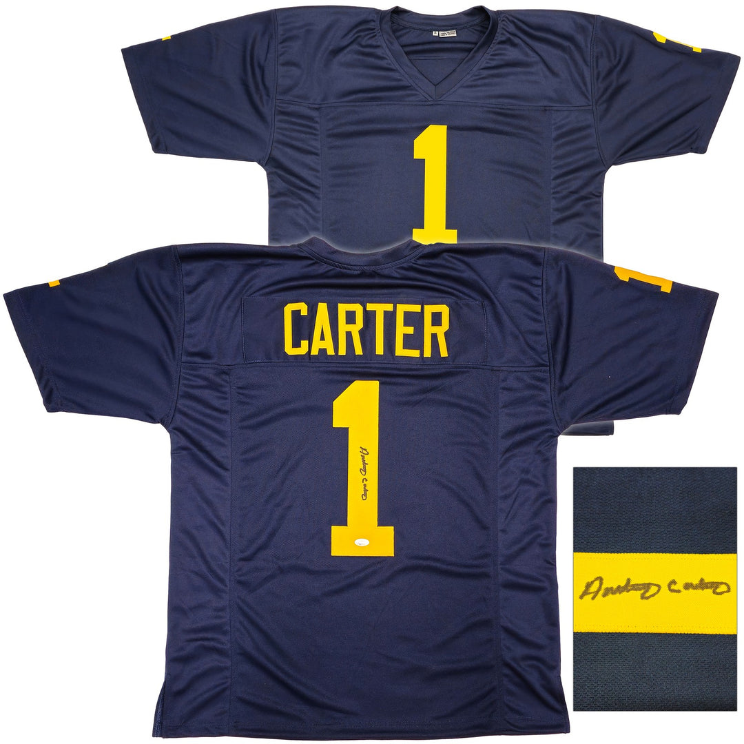 Michigan Wolverines Anthony Carter Autographed Signed Blue Jersey JSA