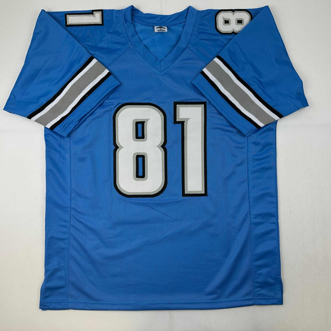 Facsimile Autographed Calvin Johnson Detroit Blue Reprint Jersey Size Men's XL