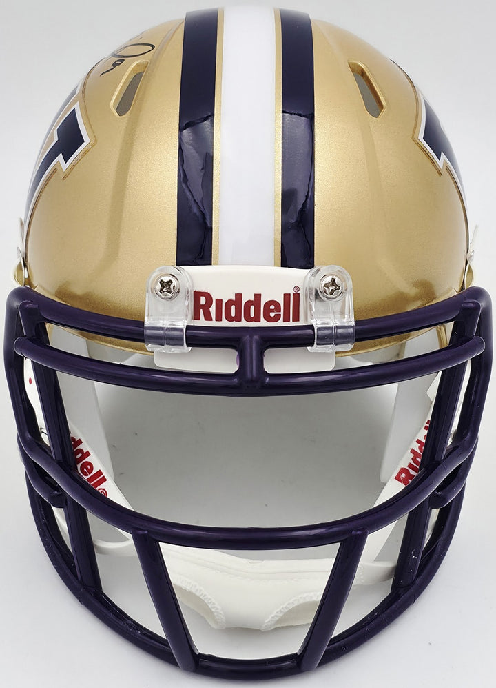 Michael Penix Jr. Signed Washington Huskies Gold Speed Mini Helmet Beckett Wit