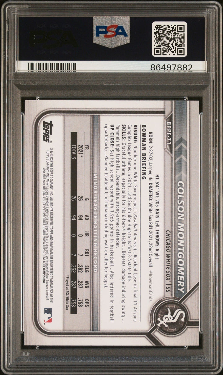 Graded 2022 Topps Bowman 1st Ed Colson Montgomery #BPPF71 Card PSA 10