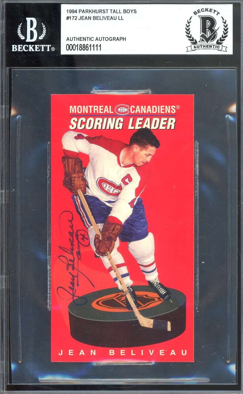 Jean Beliveau Beckett BAS Signed 1994 Parkhurst Tall Boys Leader Autograph