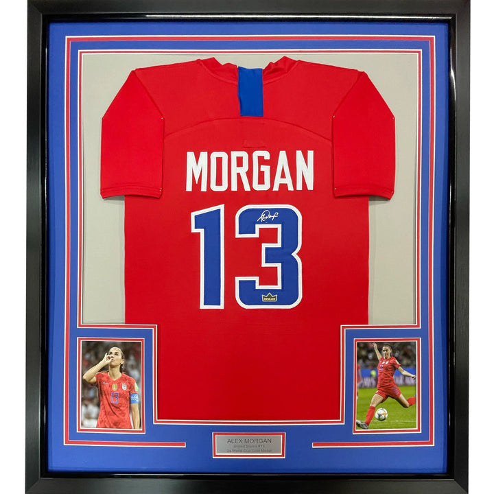 Framed Facsimile Autographed Alex Morgan 33x42 USA Red Reprint Laser Auto Jersey