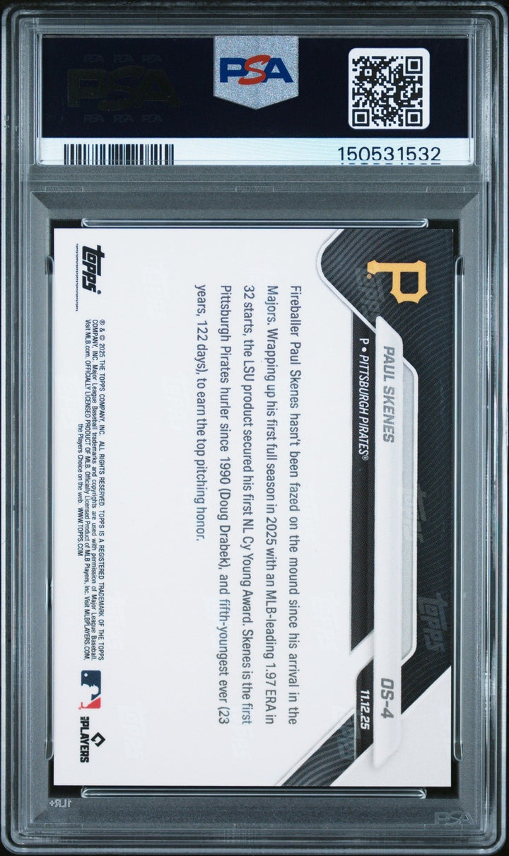 Graded 2025 Topps Now Paul Skenes #OS4 Offseason Card PSA 10 Gem Mint