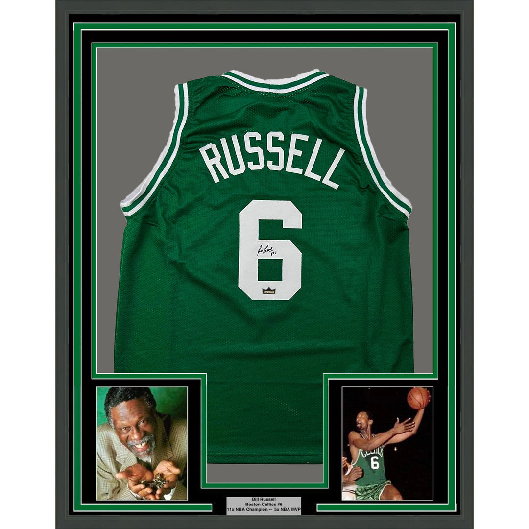 Framed Facsimile Autographed Bill Russell 33x42 Green Reprint Laser Auto