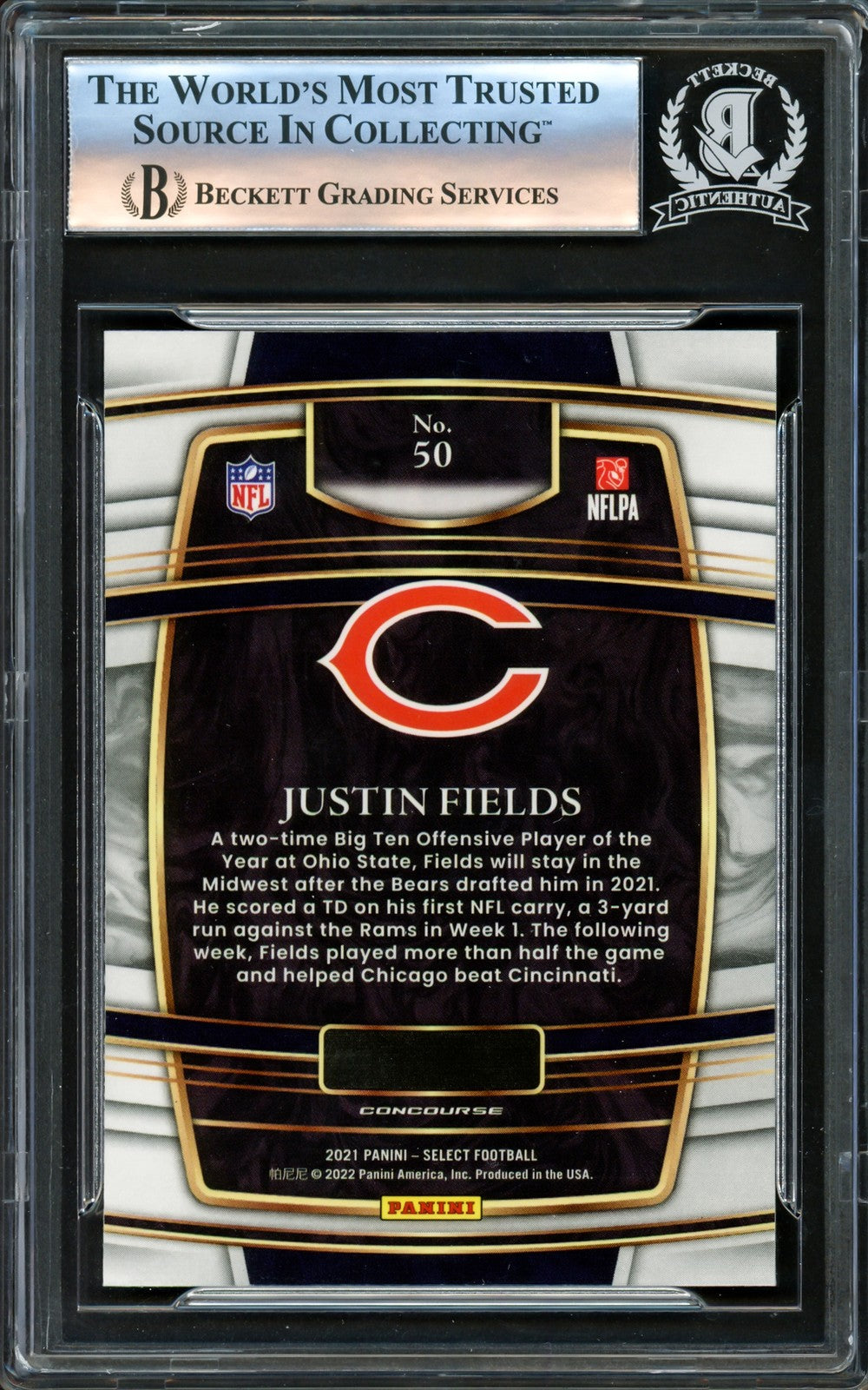 Justin Fields Autographed Signed 2021 Select RC 50 Chicago Bears Beckett