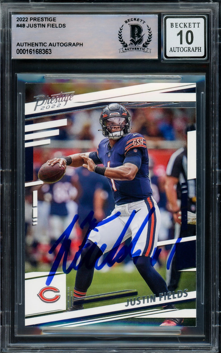 Justin Fields Signed 2021 Panini Prestige RC 48 Chicago Bears Auto GM 10 Beckett
