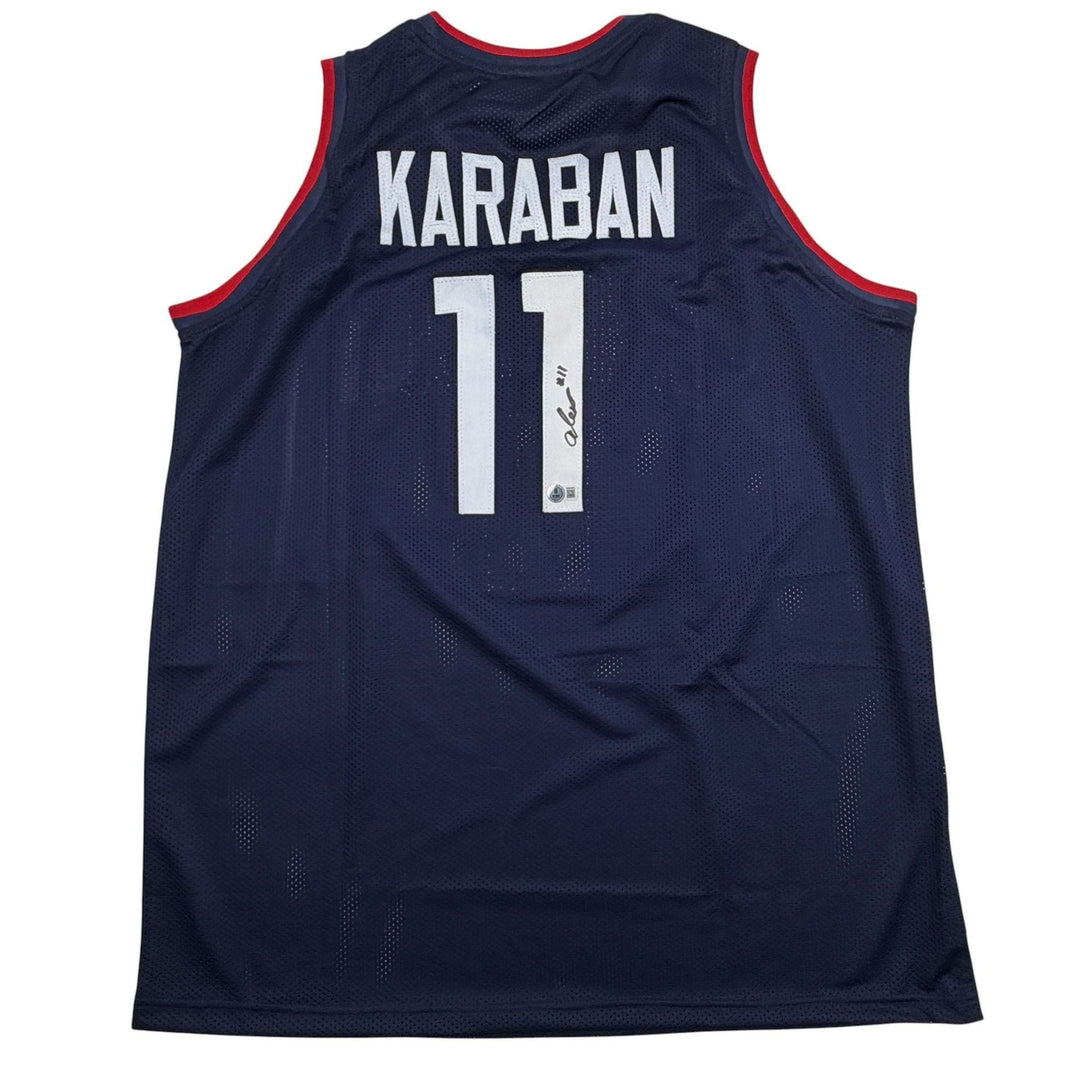 Autographed/Signed Alex Karaban UConn Connecticut Blue Jersey Beckett BAS COA