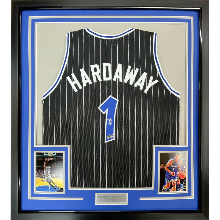 Framed Facsimile Autographed Penny Hardaway 33x42 Black Reprint Laser Jersey