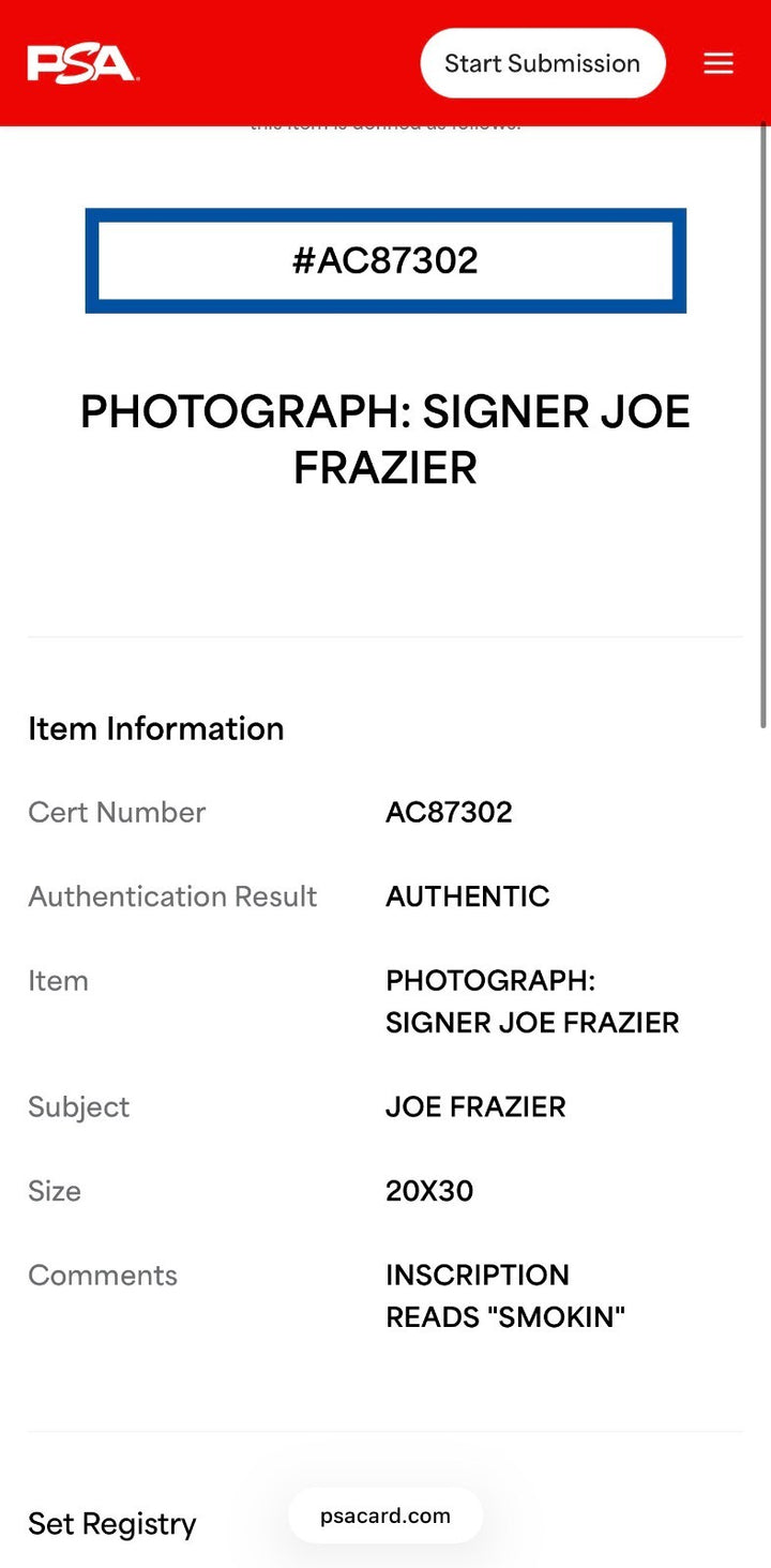 Joe Frazier Signed 20x30 Photo Smokin Auto LE /100 PSA COA HOF Vs Muhammad Ali