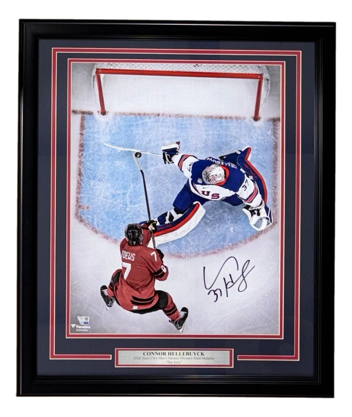 Connor Hellebyuck Signed Framed 16x20 USA 2026 Olympic Gold Photo Fanatics
