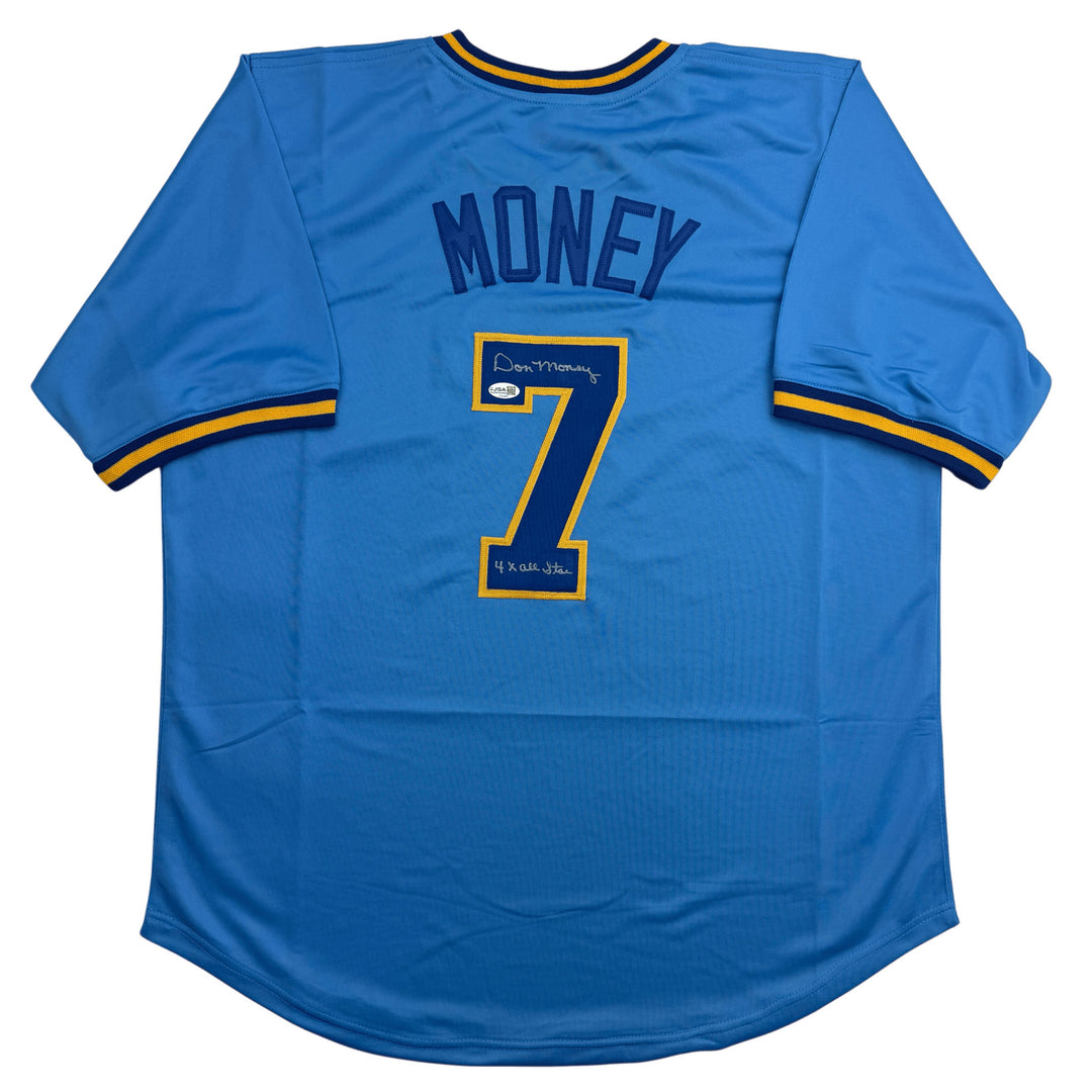 Autographed/Signed Don Money Milwaukee Light Blue Baseball Jersey JSA COA