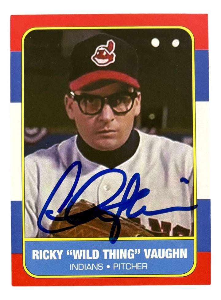 Charlie Sheen Signed Major League Ricky Vaughn Custom Trading Card PSA/DNA Holo