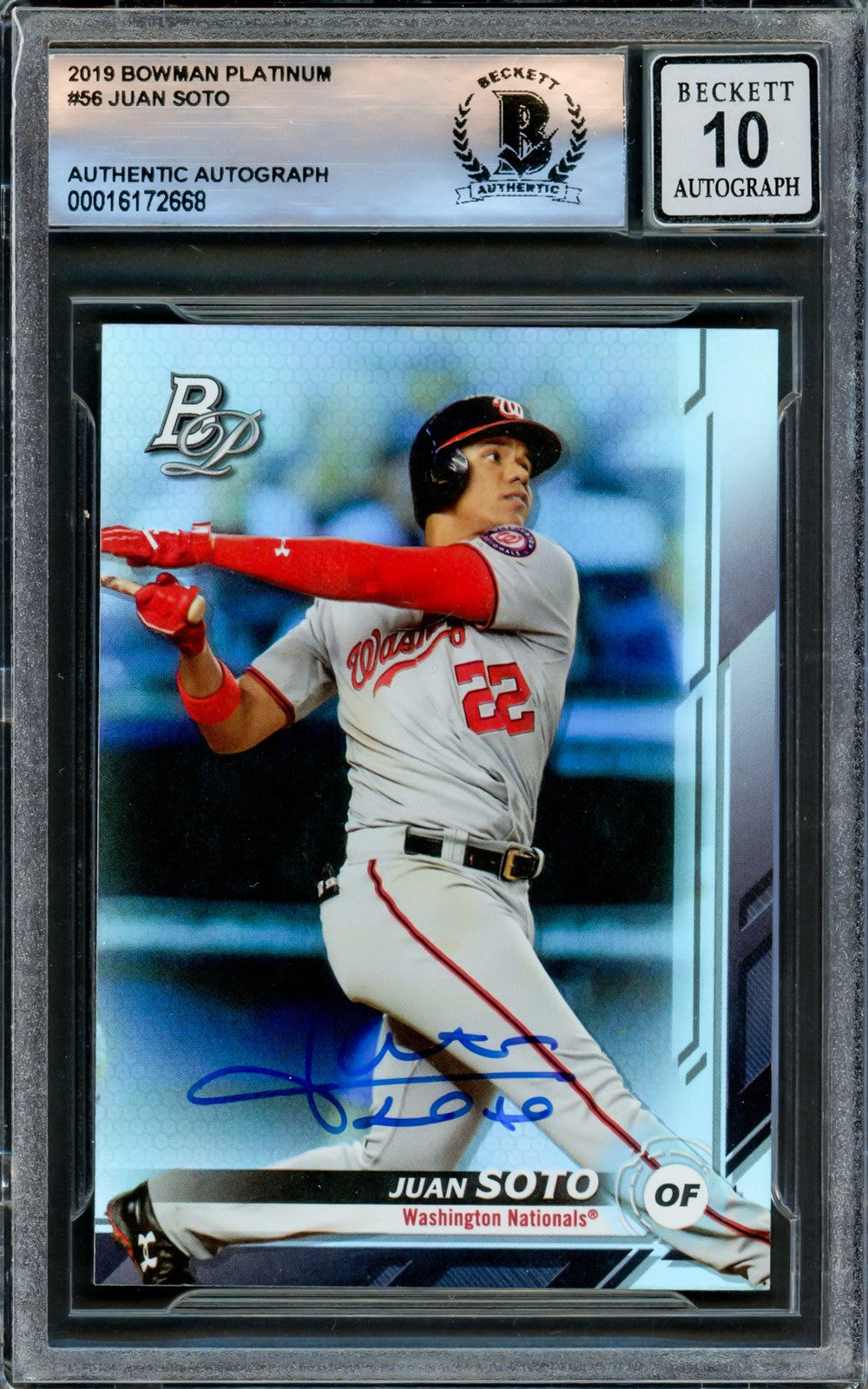 Juan Soto Signed 2019 Bowman Platinum Card 56 New York Mets Auto GM 10 Beckett