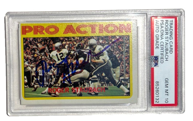1972 TOPPS IN ACTION #122 ROGER STAUBACH SIGNED RC HOF ROOKIE PSA AUTO 10