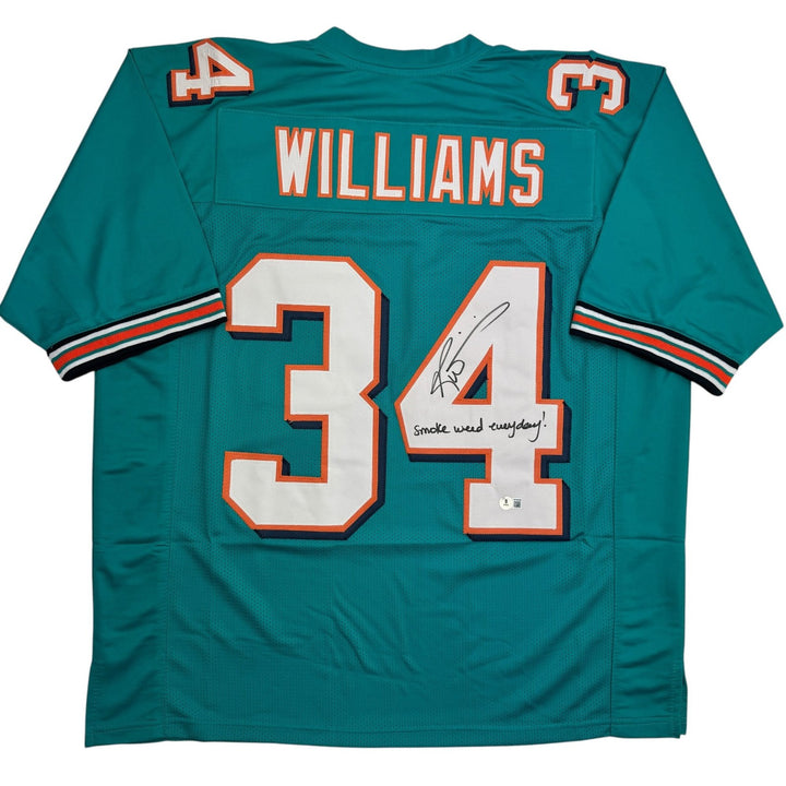 Autographed/Signed Ricky Williams Weed Miami Teal Football Jersey BAS COA