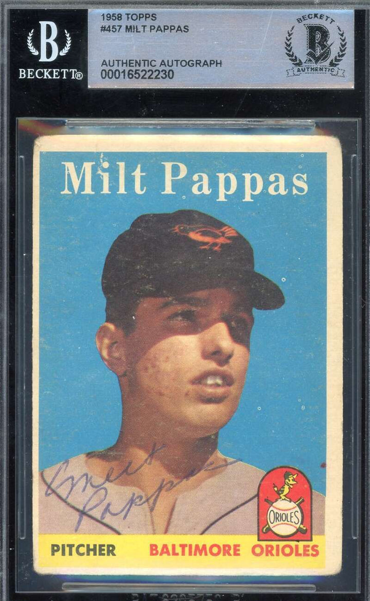 Milt Pappas Beckett BAS Vintage Signed 1958 Topps Rookie Autograph