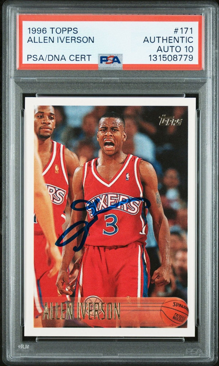 Graded 1996 Topps Allen Iverson #171 Rookie Card PSA 10 Auto Grade