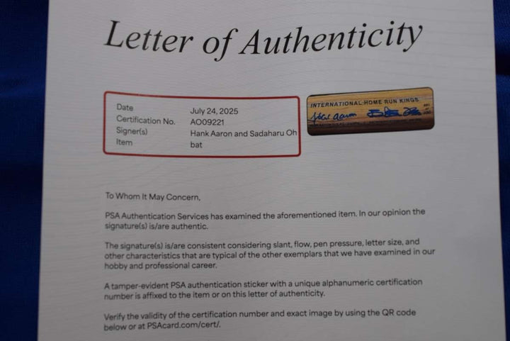 Hank Aaron Sadaharu Oh PSA DNA Autograph International Home Run Kings Signed Bat