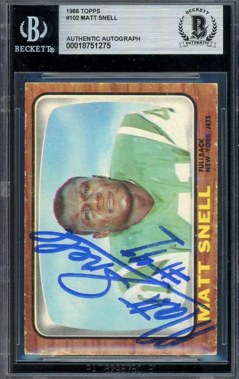 Matt Snell Beckett BAS Vintage Signed 1966 Topps Autograph Jets