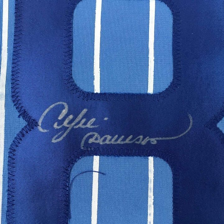 Autographed/Signed Andre Dawson Chicago Blue Pinstripe Jersey JSA COA
