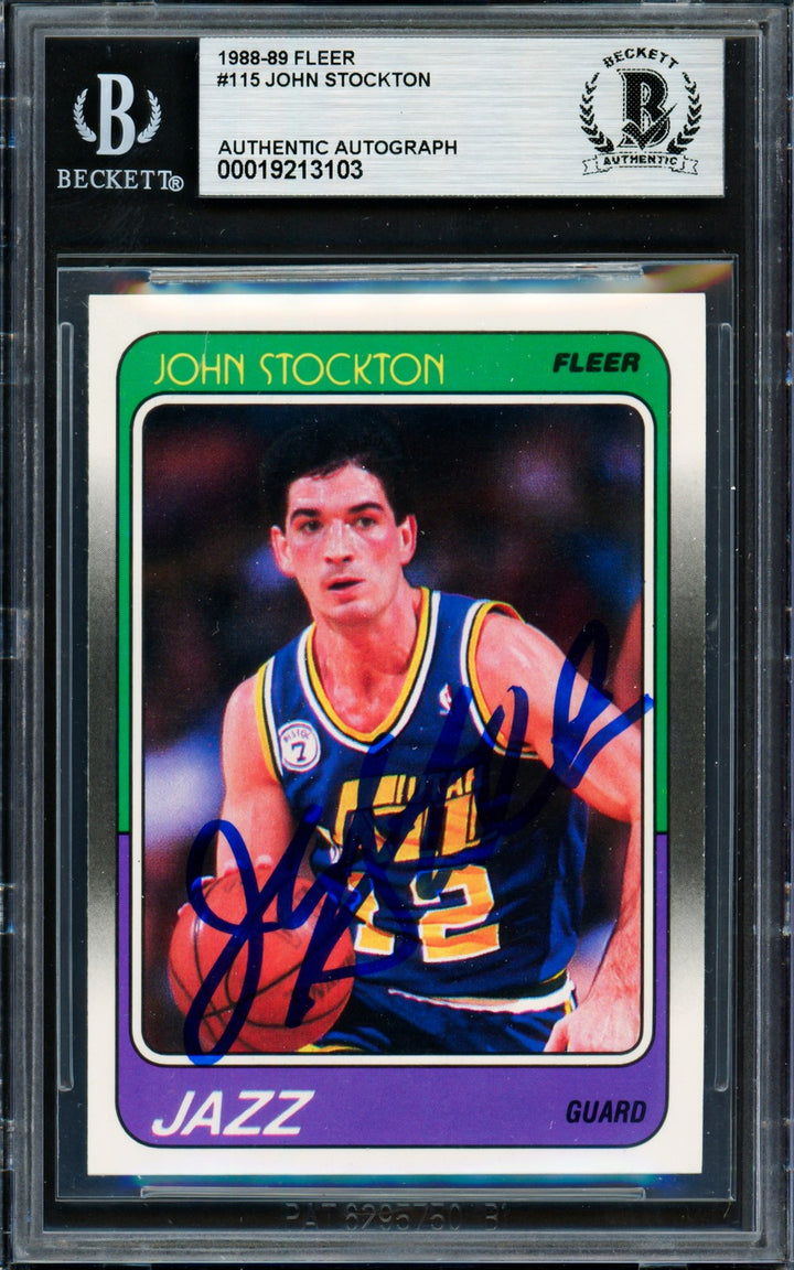 John Stockton Signed 1988-89 Fleer RC 115 Utah Jazz Beckett