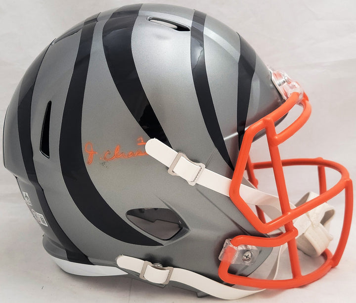 Ja'Marr Chase Signed Bengals AMP Gray Full Size Replica Speed Helmet Beckett